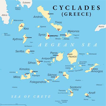 CYCLADES ISLANDS ITINERARY / map and brief story