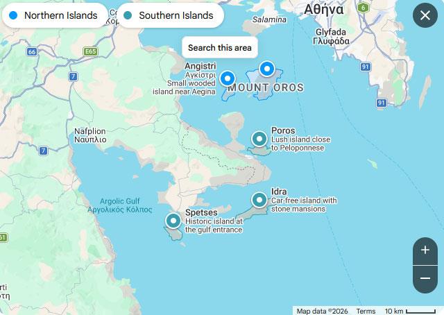 SARONIC ISLANDS ITINERARY GREECE / Map & brief story